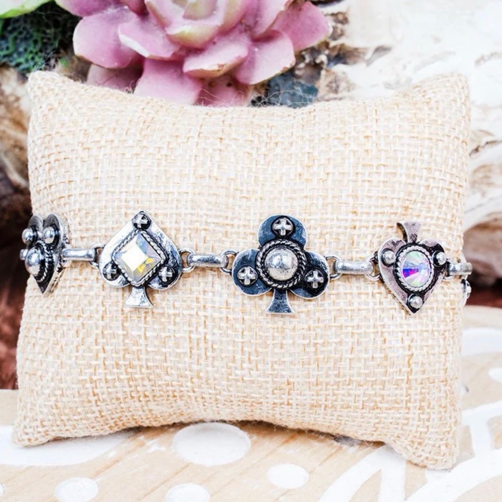 Chic Silver and Black Card Suit Bracelet